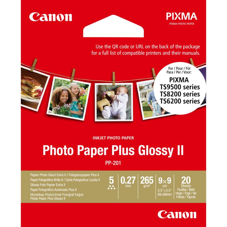 Canon PP-201 Glossy II Photo Paper Plus (8,9 x 8,9 cm/3,5 x 3,5”) – 20 Blatt
