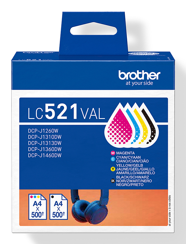 Brother LC521VAL Druckerpatrone 4 Stück(e) Original Schwarz, Cyan, Magenta, Gelb
